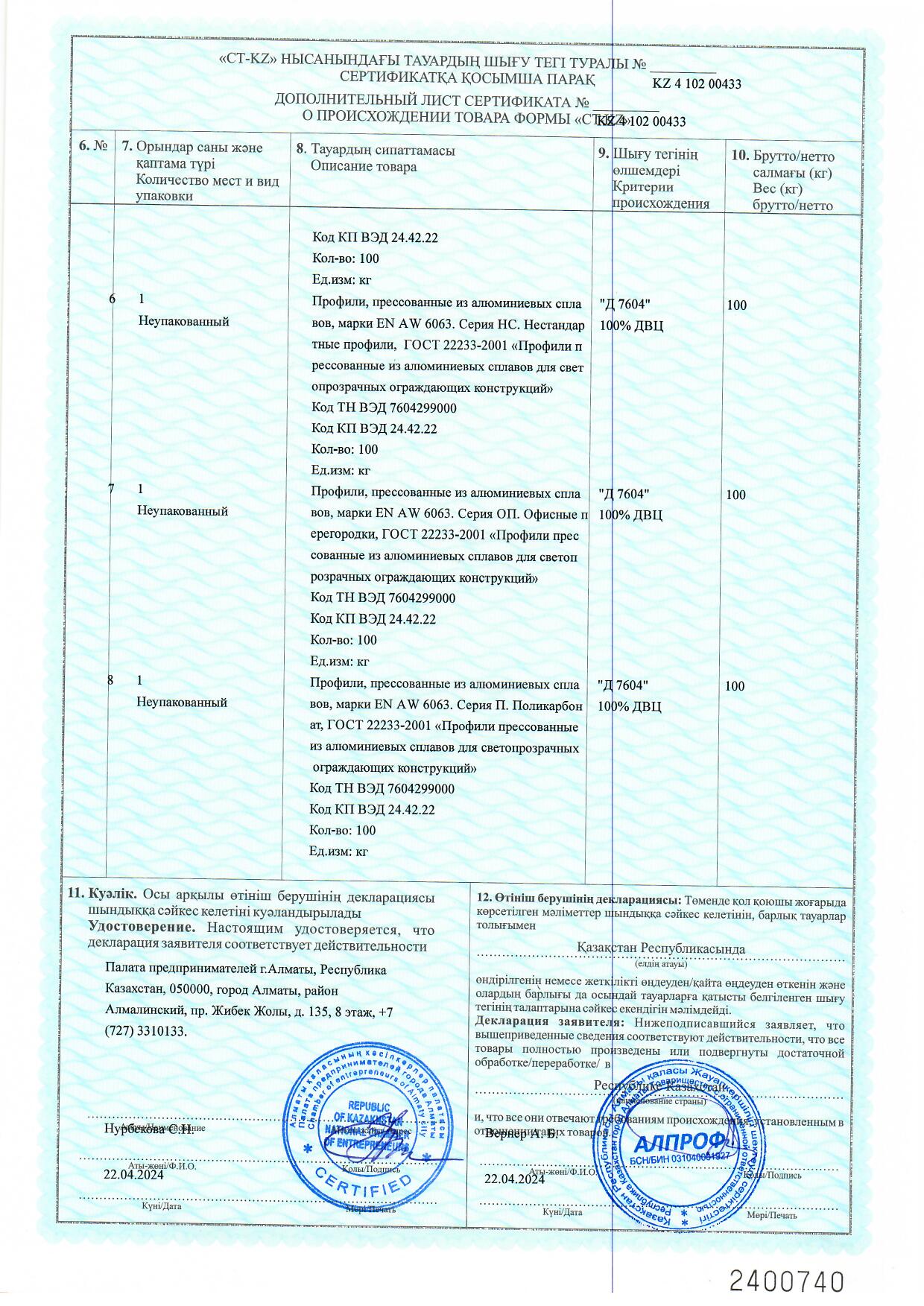 Certificate of origin KZ 2024